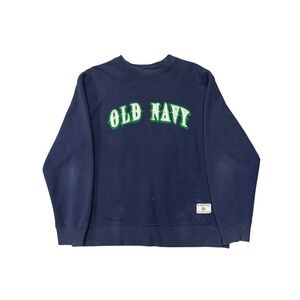 Vintage Old Navy Spellout Crewneck Sweatshirt Navy Blue Mens XL Boxy Streetwear